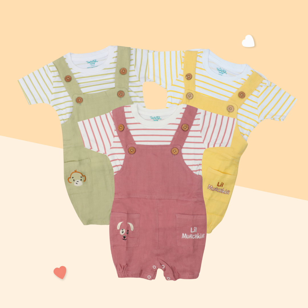 Sunnywoof - Crinkled Muslin Dungarees Pack of 3