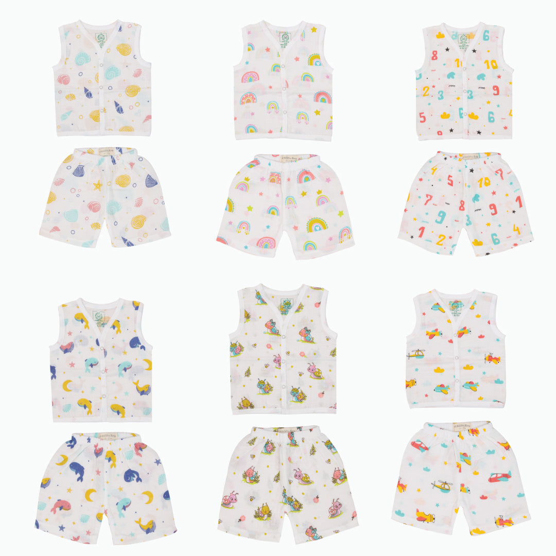 Muslin Jabla and Shorts for Babies and Toddlers (Pack of 6) - Color burst