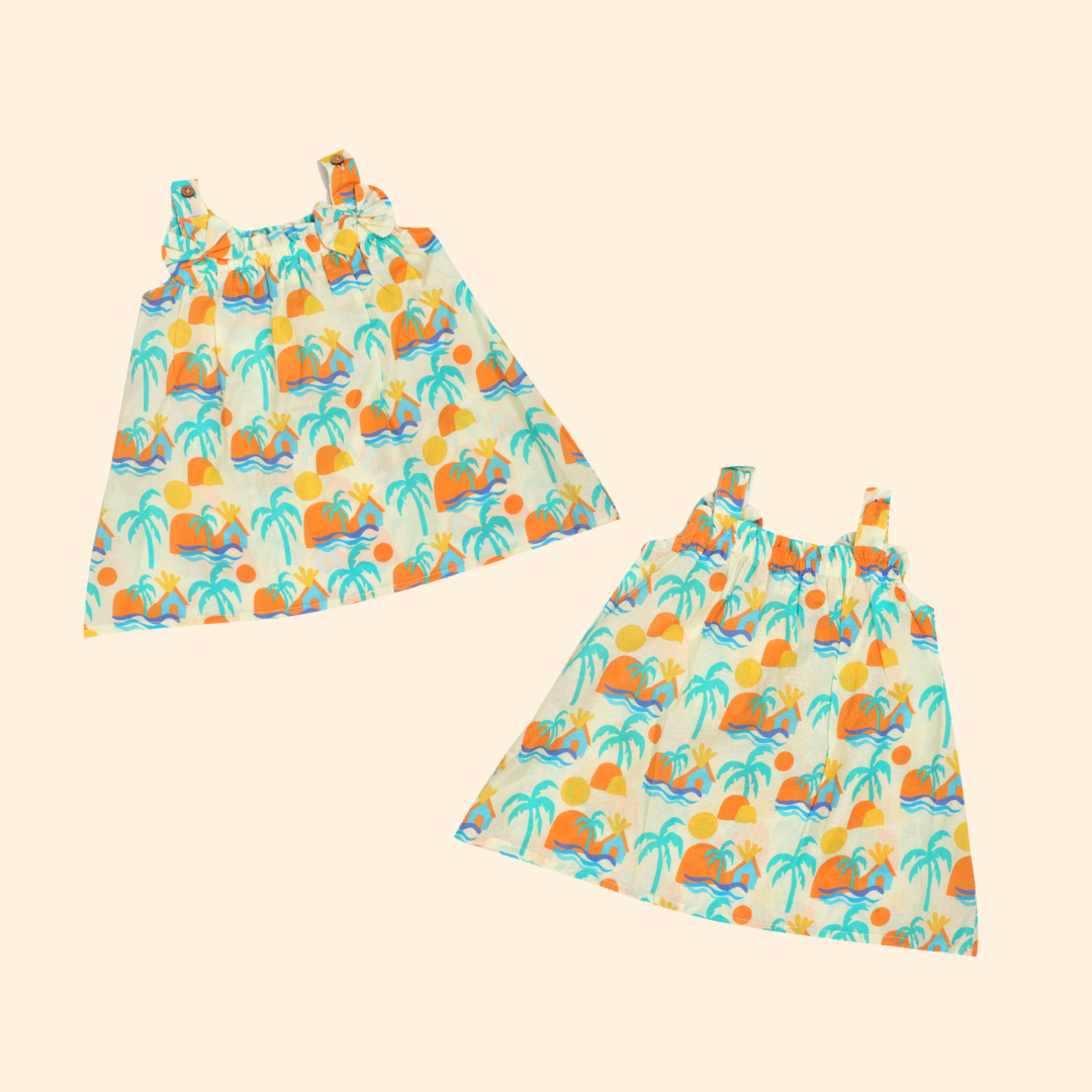SunWave - Mulmul Cotton Sleeveless Bow Frock Pack of 2