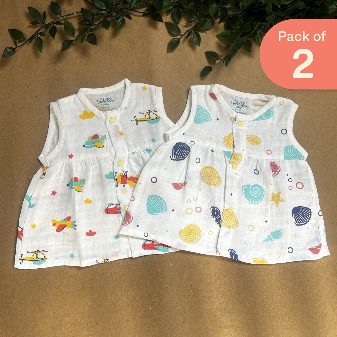 Shell Hopper - Muslin Sleeveless Frock - Pack of 2