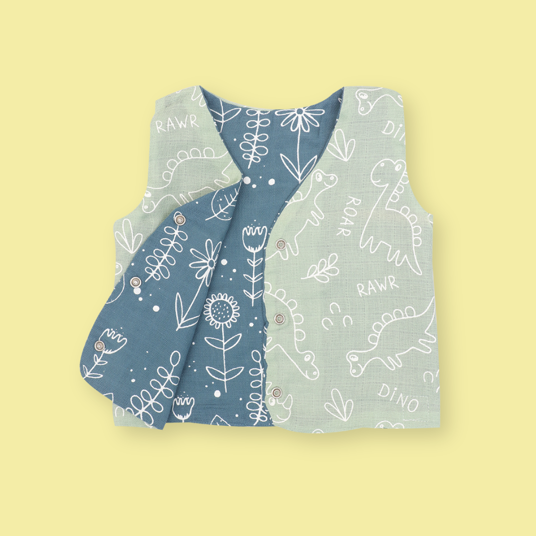 Tweet-a-Saurus - Reversible Muslin Jabla (1 piece)