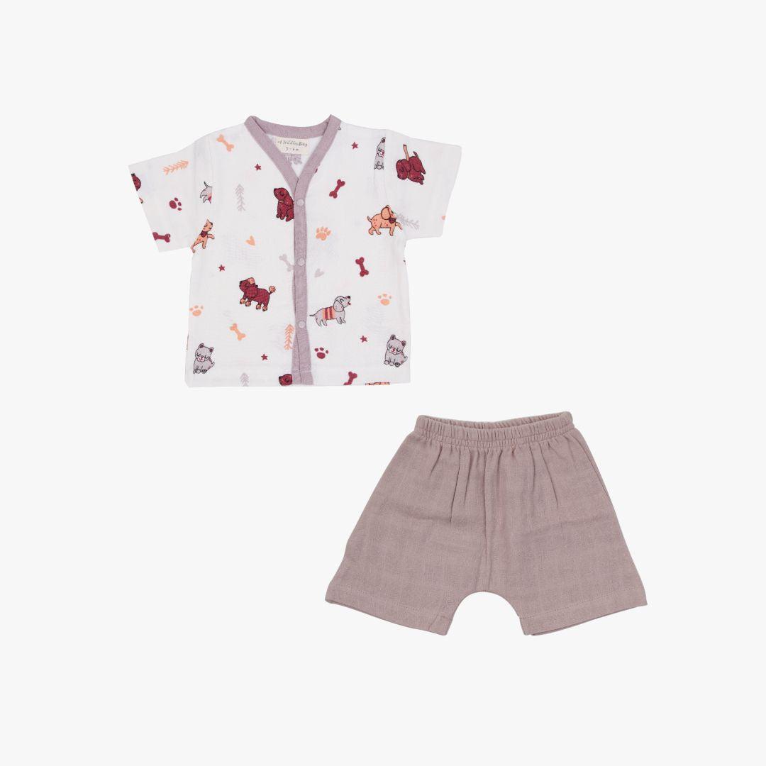 Dog Walk Half Sleeve Button Top and Shorts