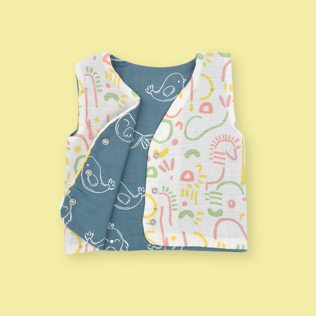 Chirpy Skies - Reversible Muslin Jabla (Pack of 1)