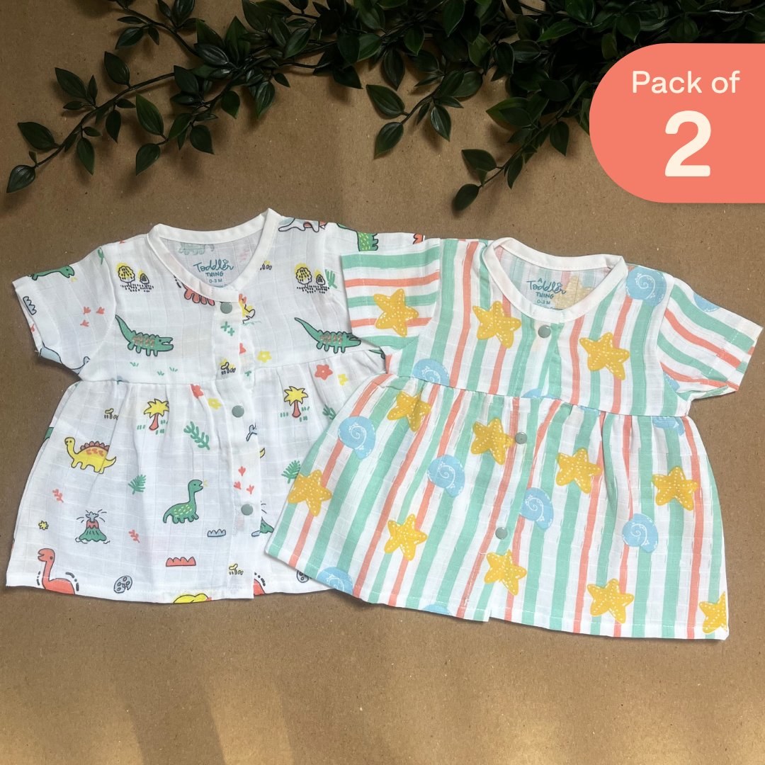 Jungkat - Muslin Button Frock - Pack of 2