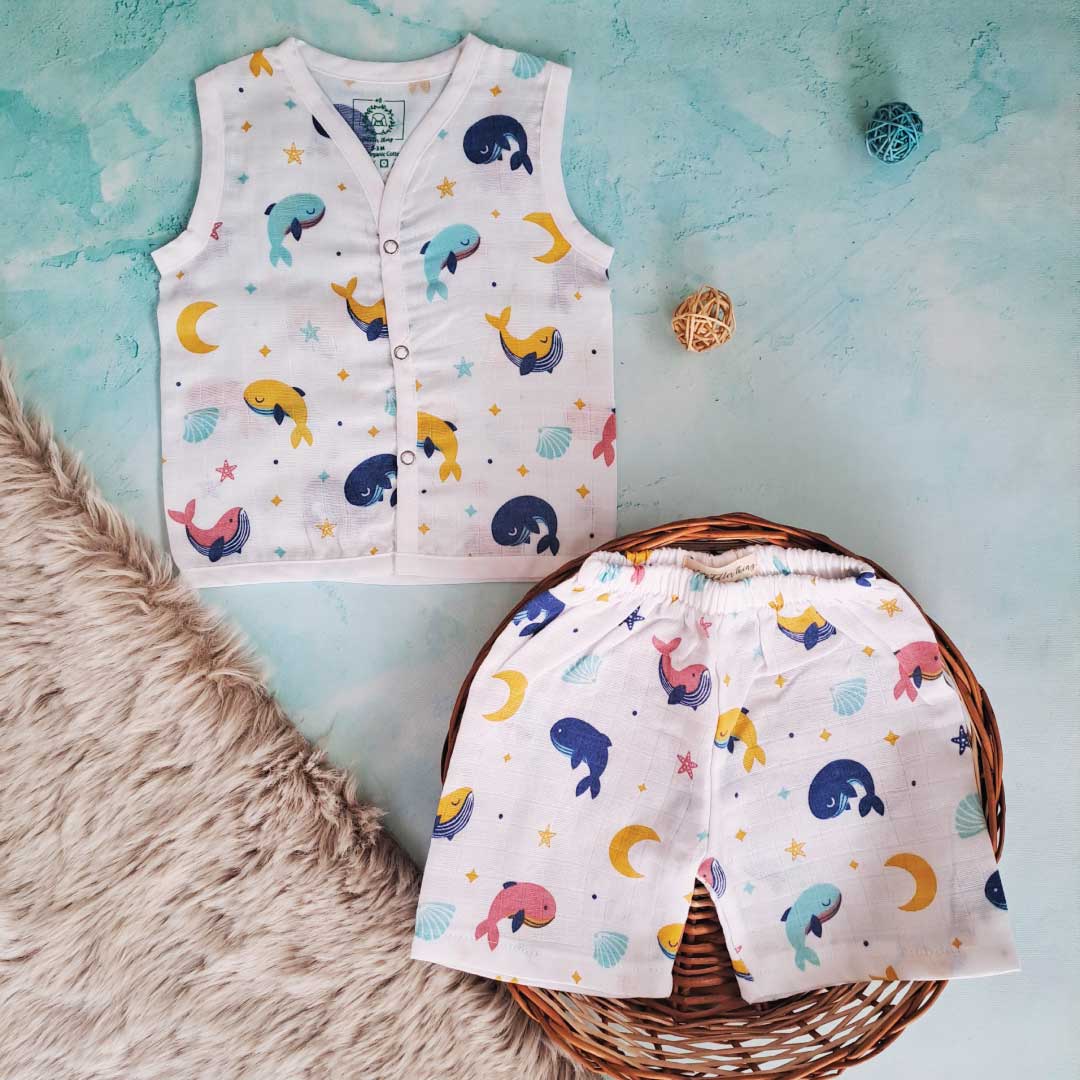 Whale Star - Muslin Jabla and Shorts for Babies and Toddlers