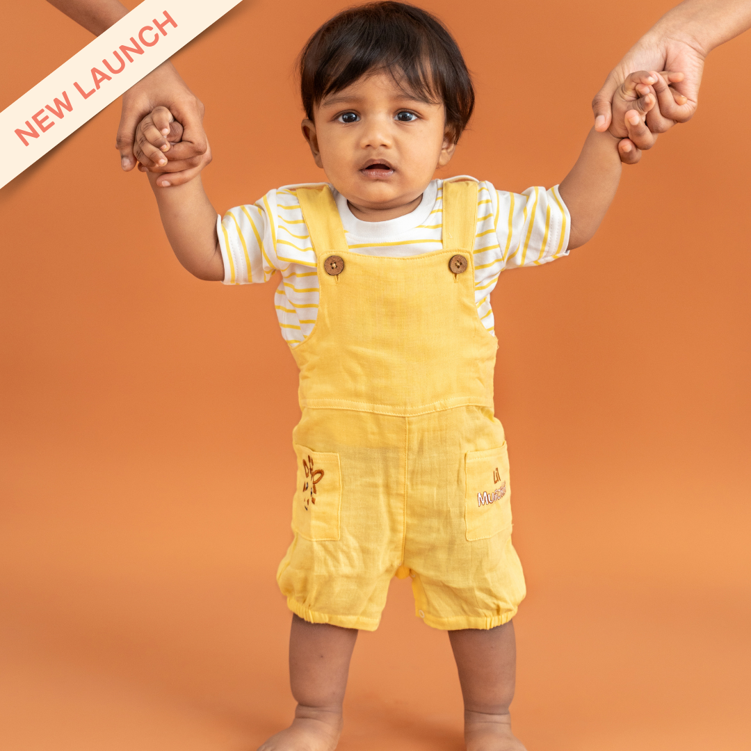 Woofie - Crinkled Muslin Dungarees