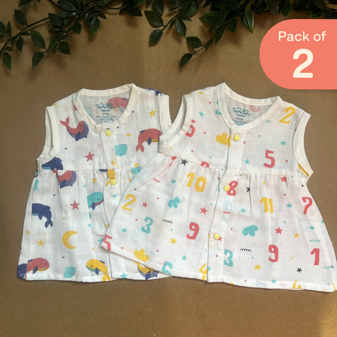 Shell Hopper - Muslin Sleeveless Frock - Pack of 2