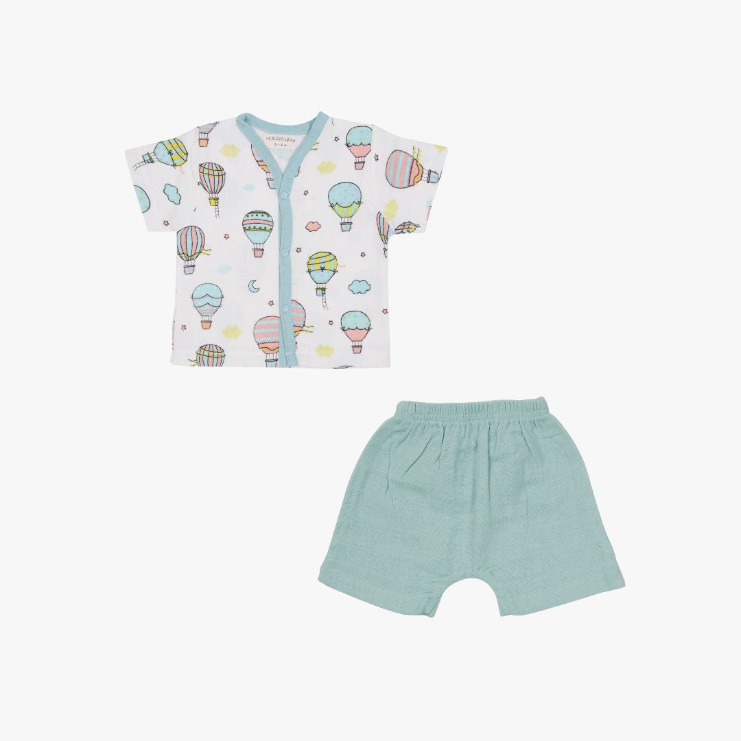 Flying Blue Half Sleeve Button Top and Shorts