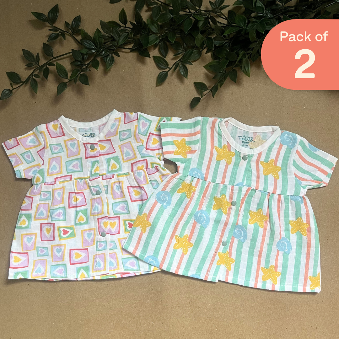 Jungkat - Muslin Button Frock - Pack of 2