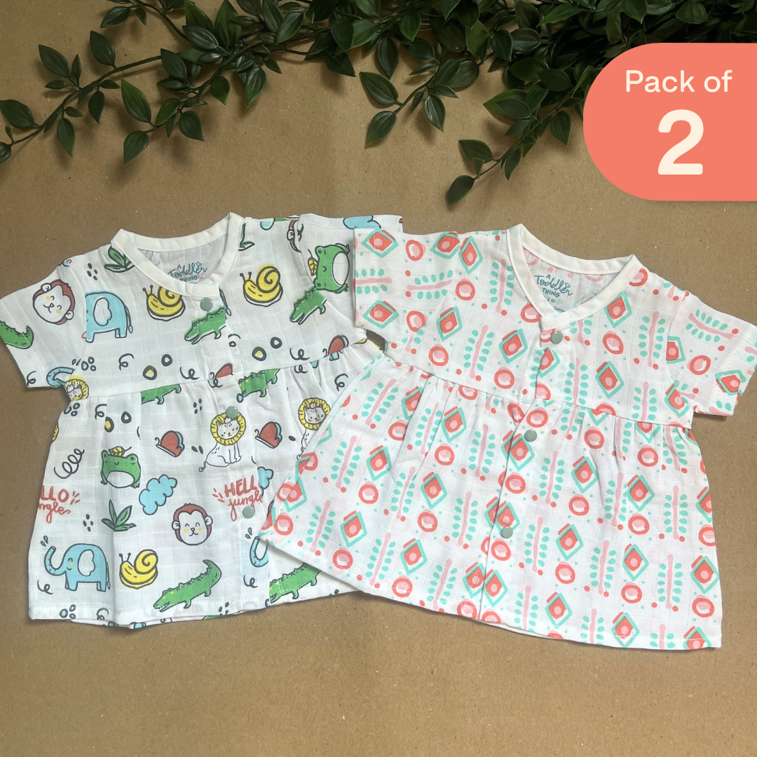 Jungkat - Muslin Button Frock - Pack of 2