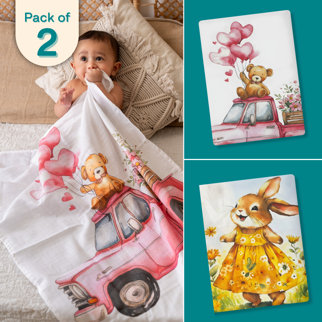 Daisy Truck - Muslin Bath Towel - Pack of 2