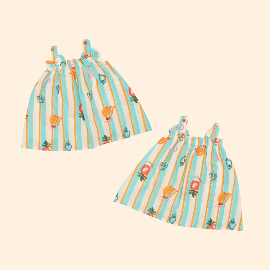 SunWave - Mulmul Cotton Sleeveless Bow Frock Pack of 2