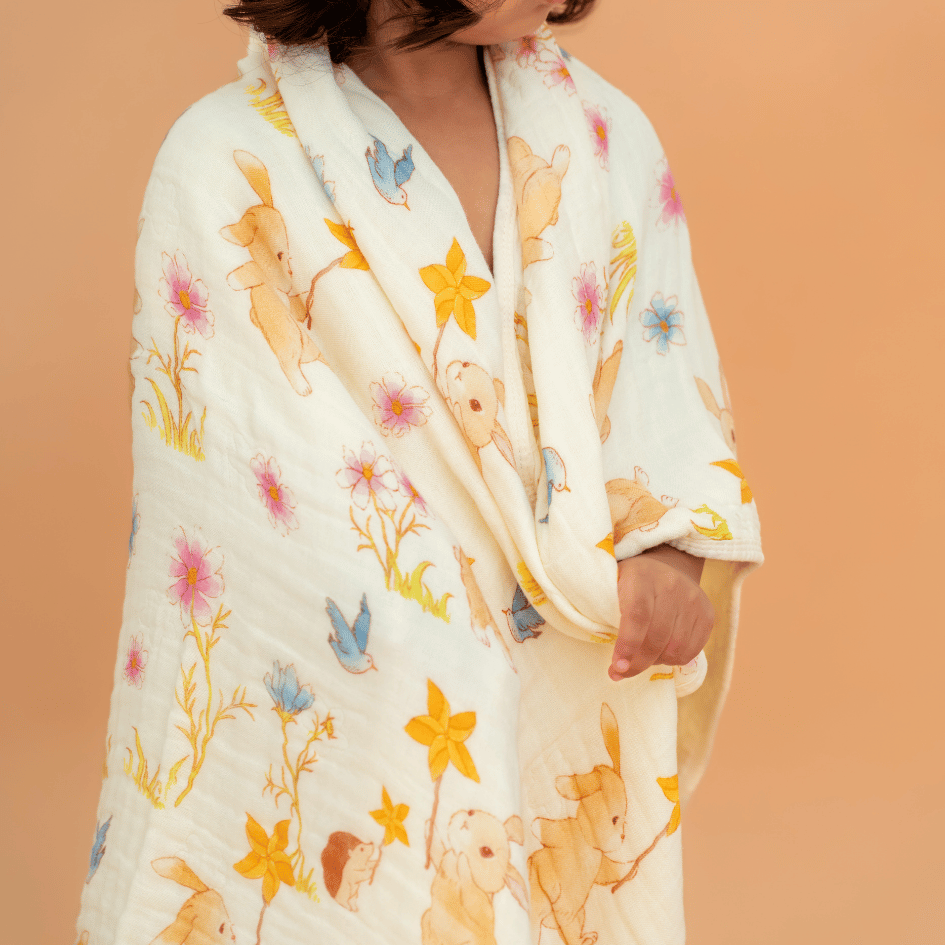 Happy Garden - Crinkled Muslin Bamboo Blanket