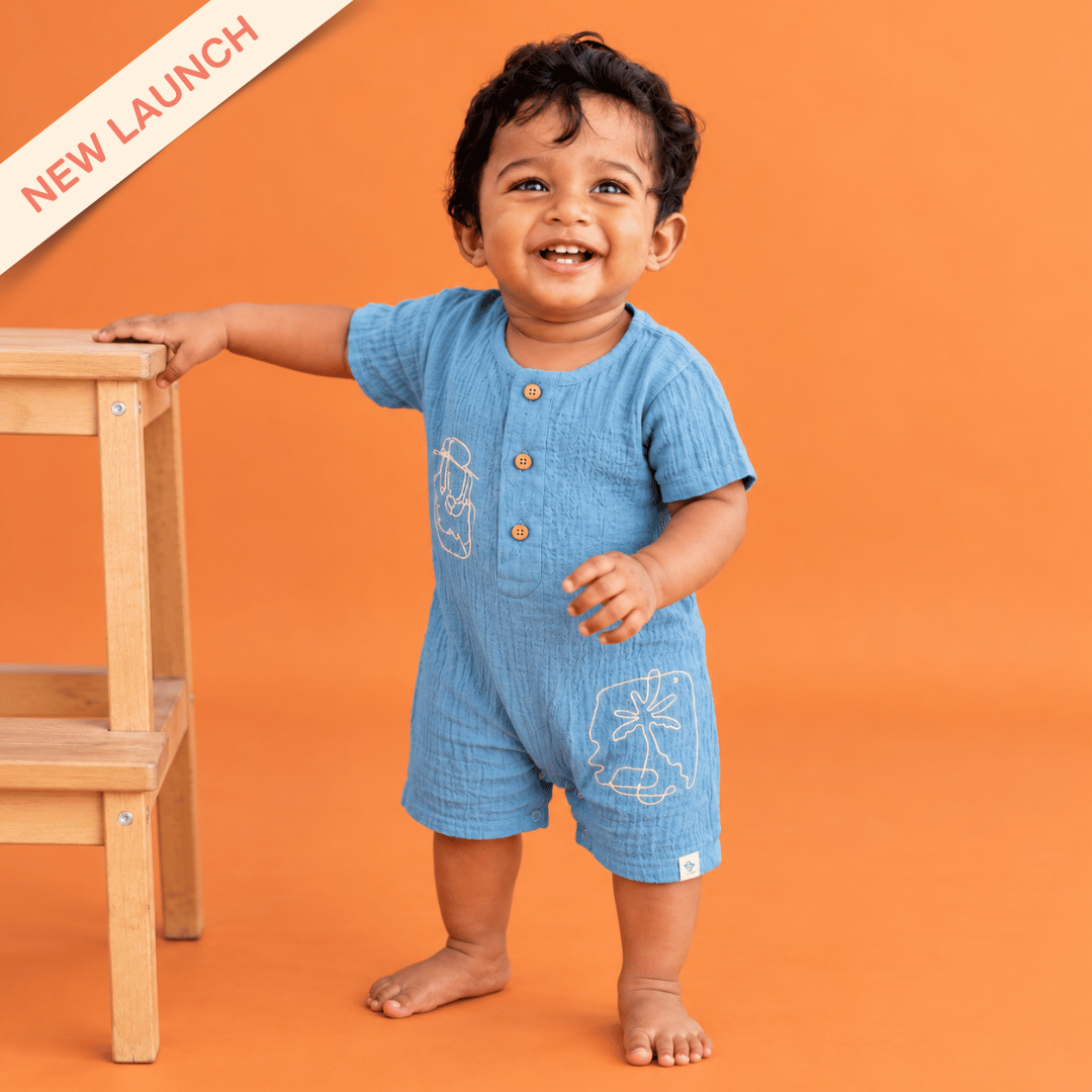 Coastal Blue - Crinkled Muslin Half Sleeve Jumpsuit