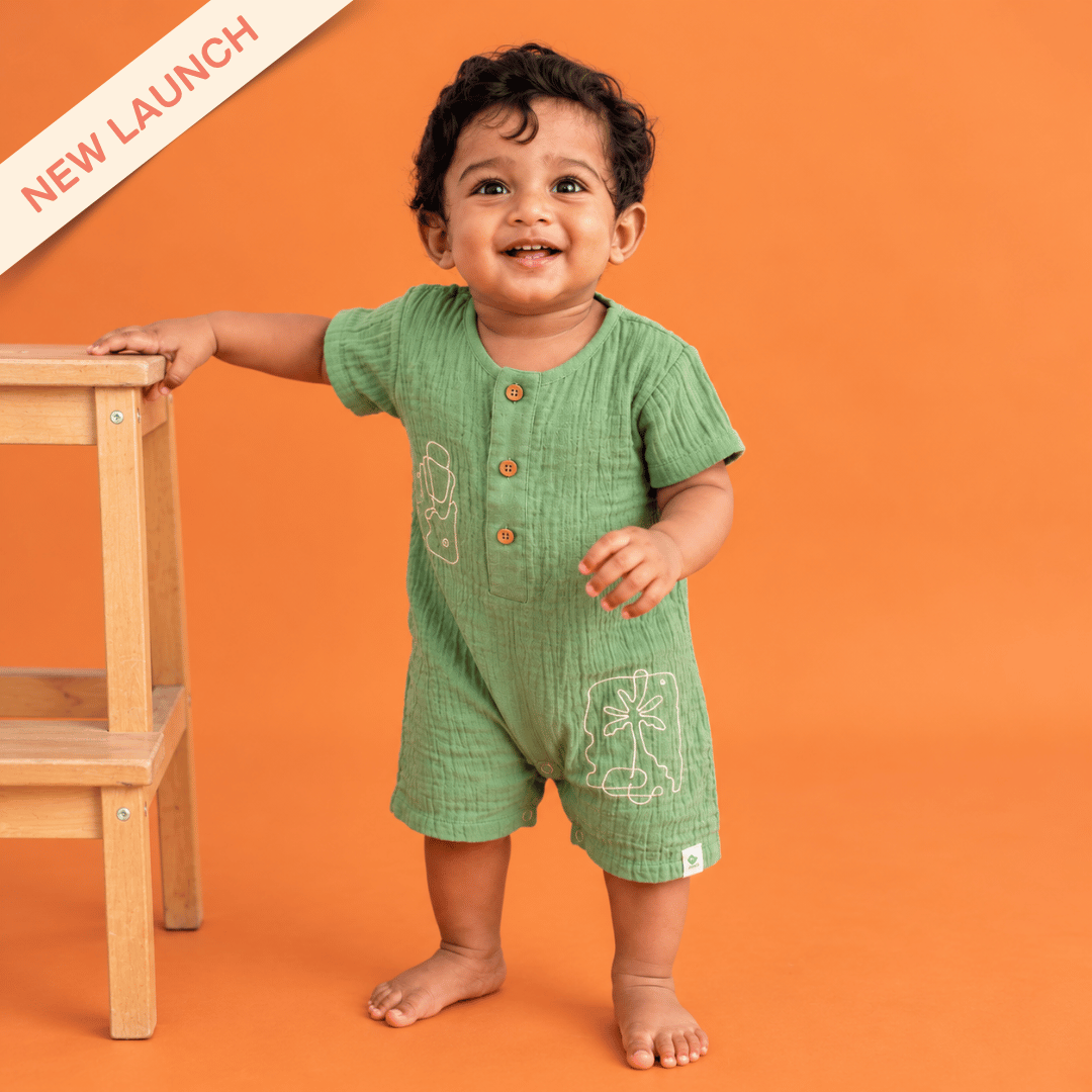 Palm Mist - Crinkled Muslin Half Sleeve Jumpsuit