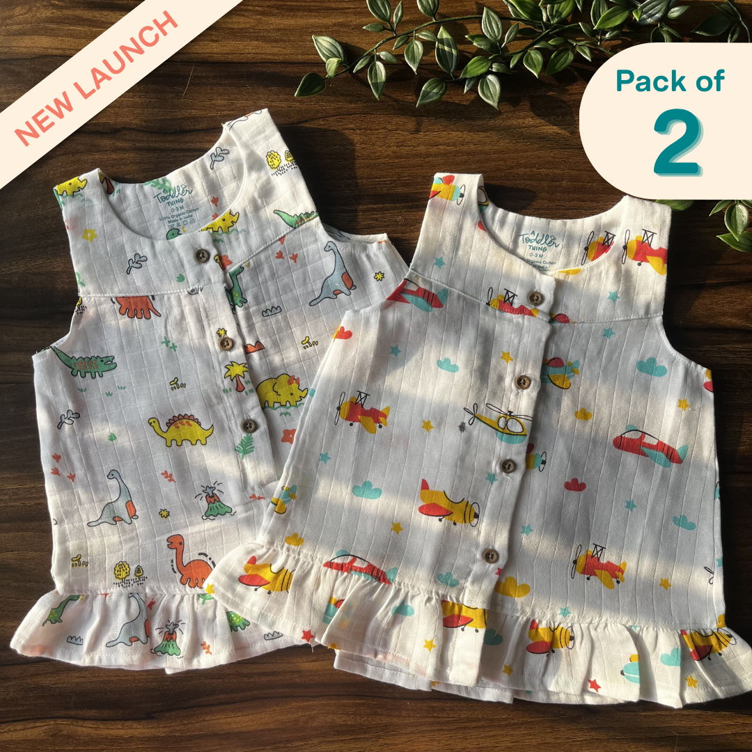 Hopstone - Muslin Sleeveless A-Line Frock (Pack of 2)