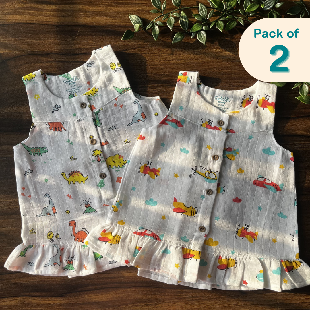 Hopstone - Muslin Sleeveless A-Line Frock (Pack of 2)
