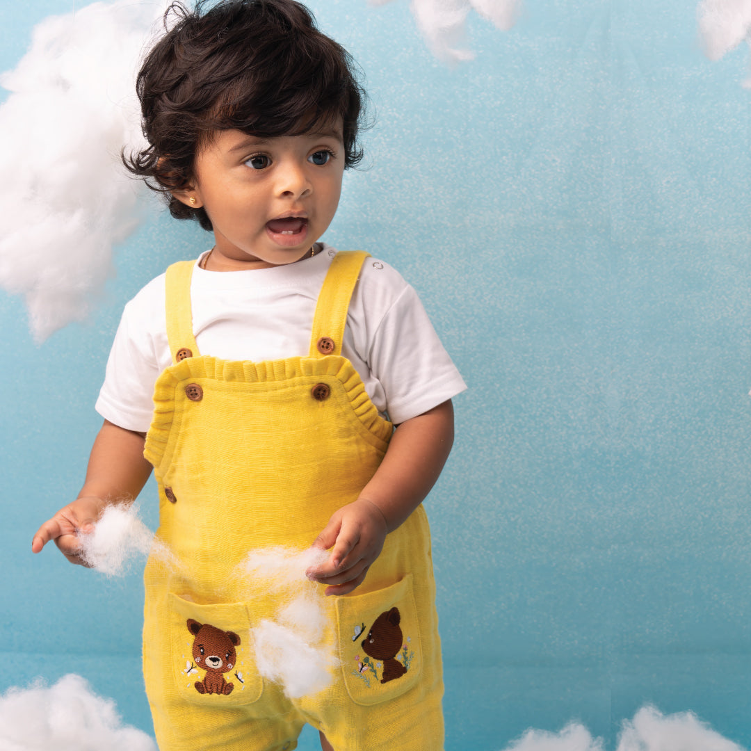 Muslin Frill Dungarees for Baby Girls