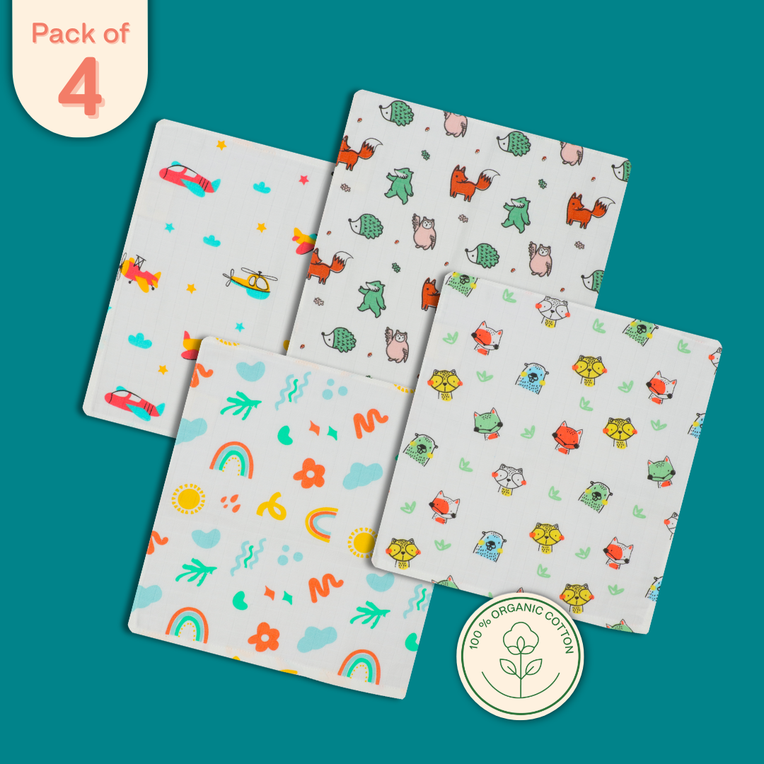 Muslin Organic Cotton Hankies Large for babies (Pack Of 4)