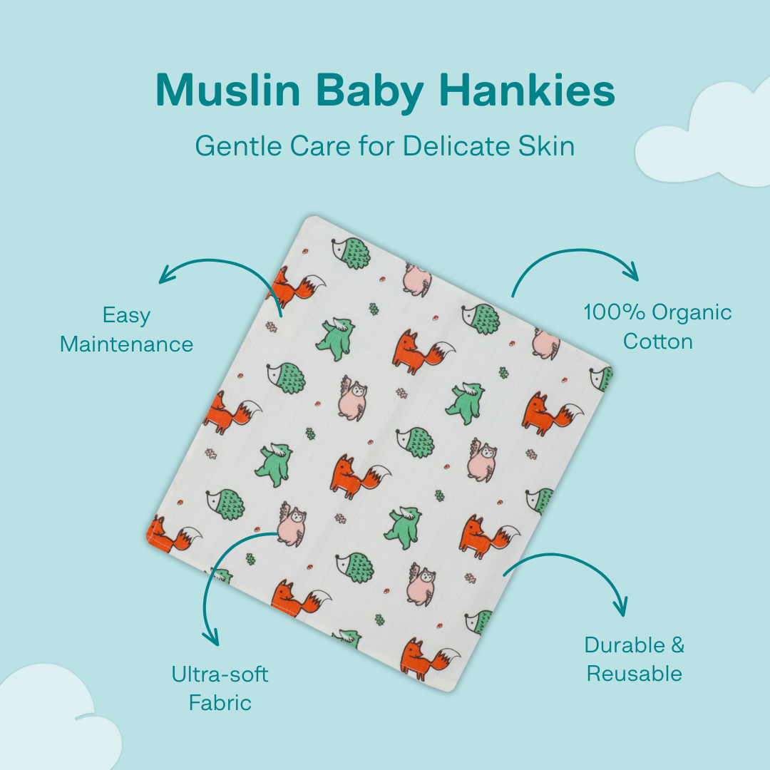 Muslin Organic Cotton Hankies Large for babies (Pack Of 4)