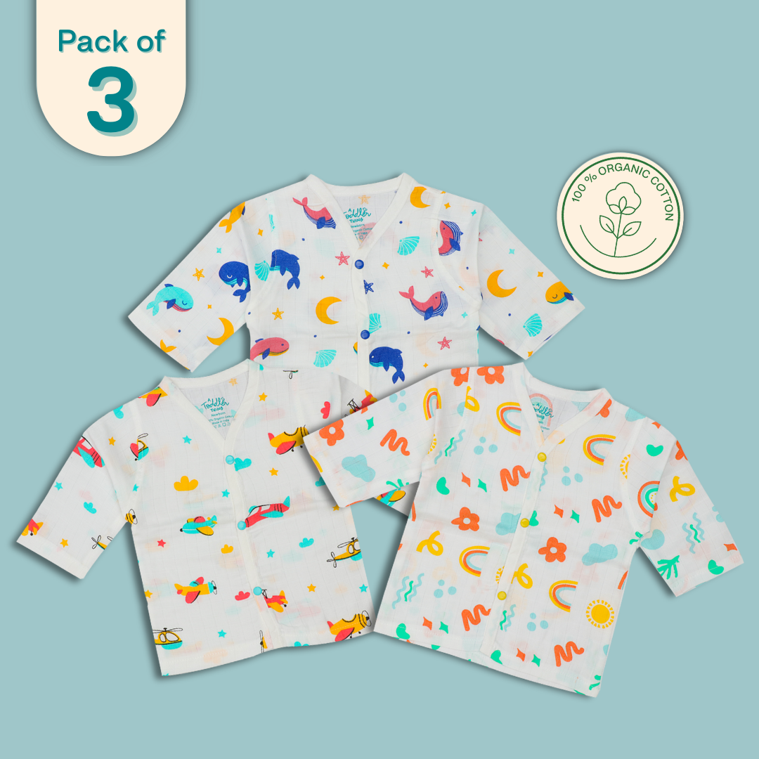 Muslin Full Sleeve Button Top Combo - Pack of 3