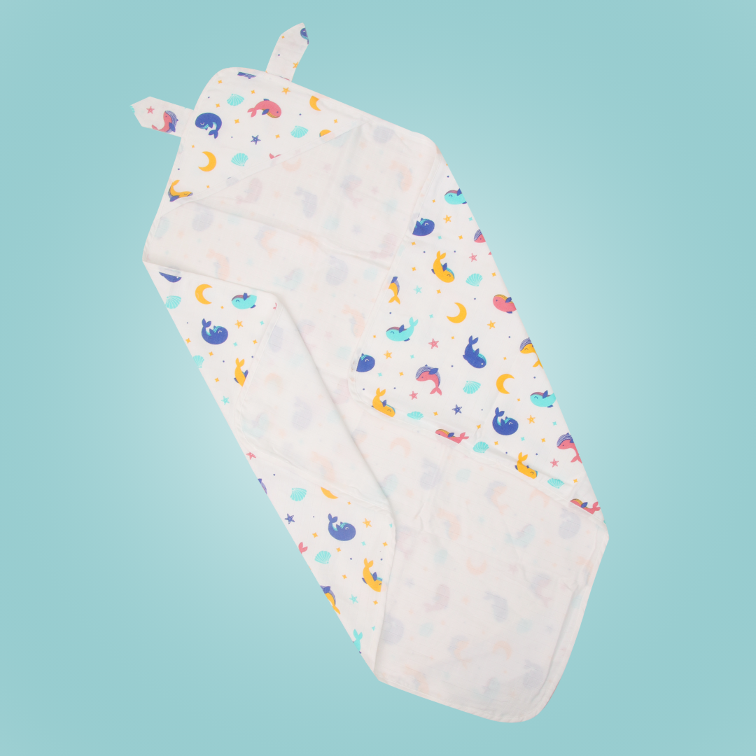 Whale Star - Muslin Hooded Towel