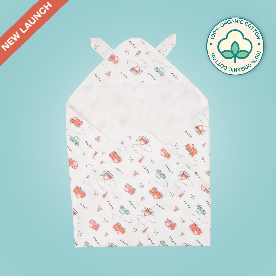 Traffic Town - Muslin Hooded Towel