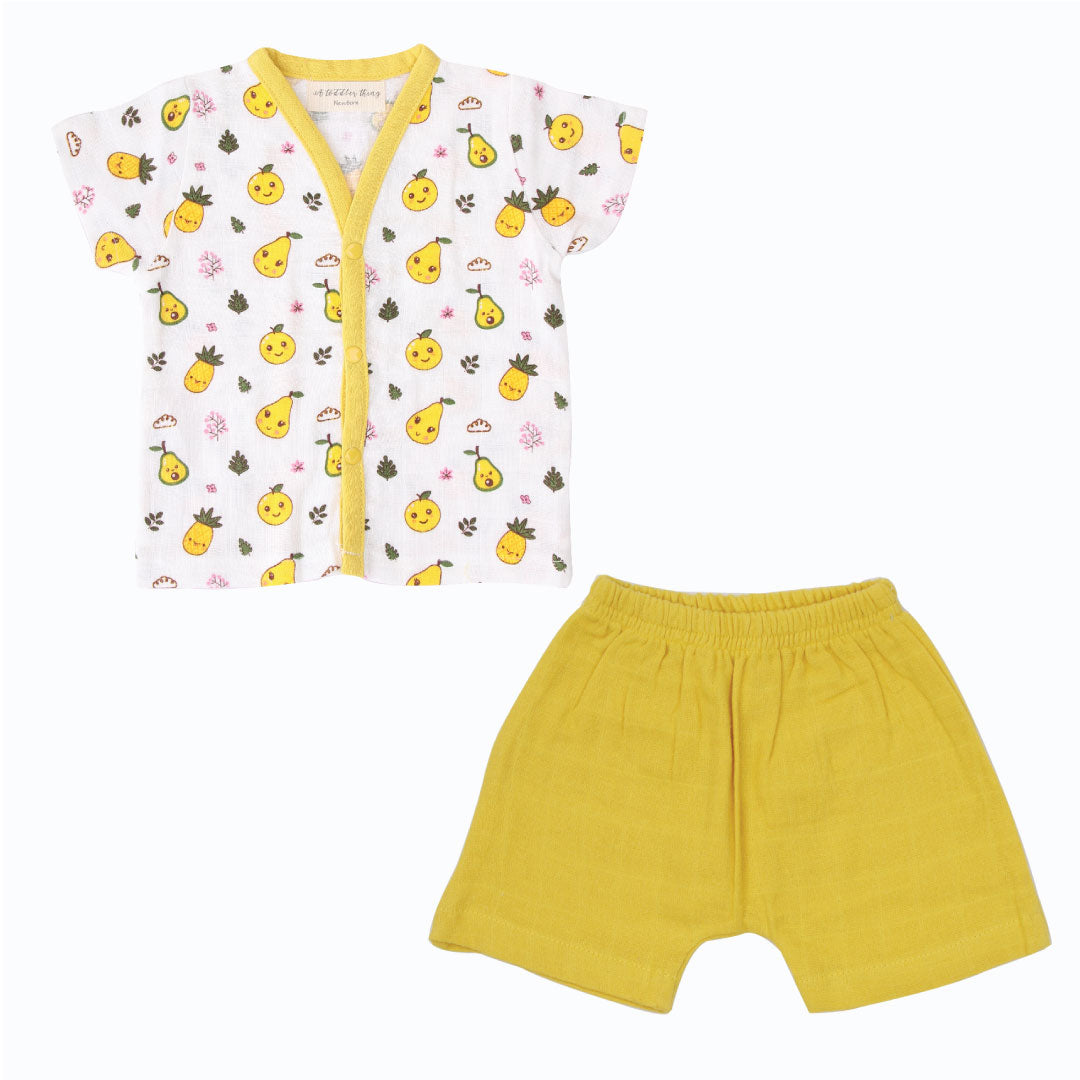 Yellow Mellow Half Sleeve Button Top and Shorts