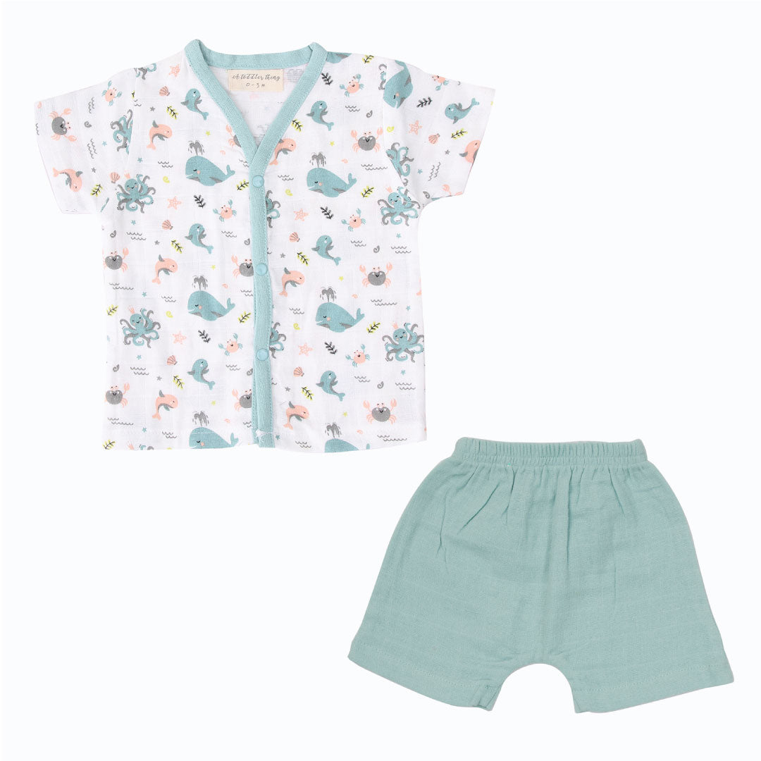 Sea World Half Sleeve Button Top and Shorts