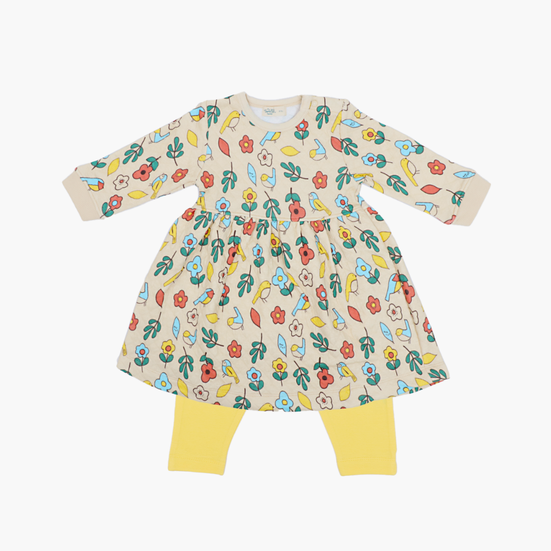 Cuddle Monster - Quilted Full sleeve Frock and pants for girls