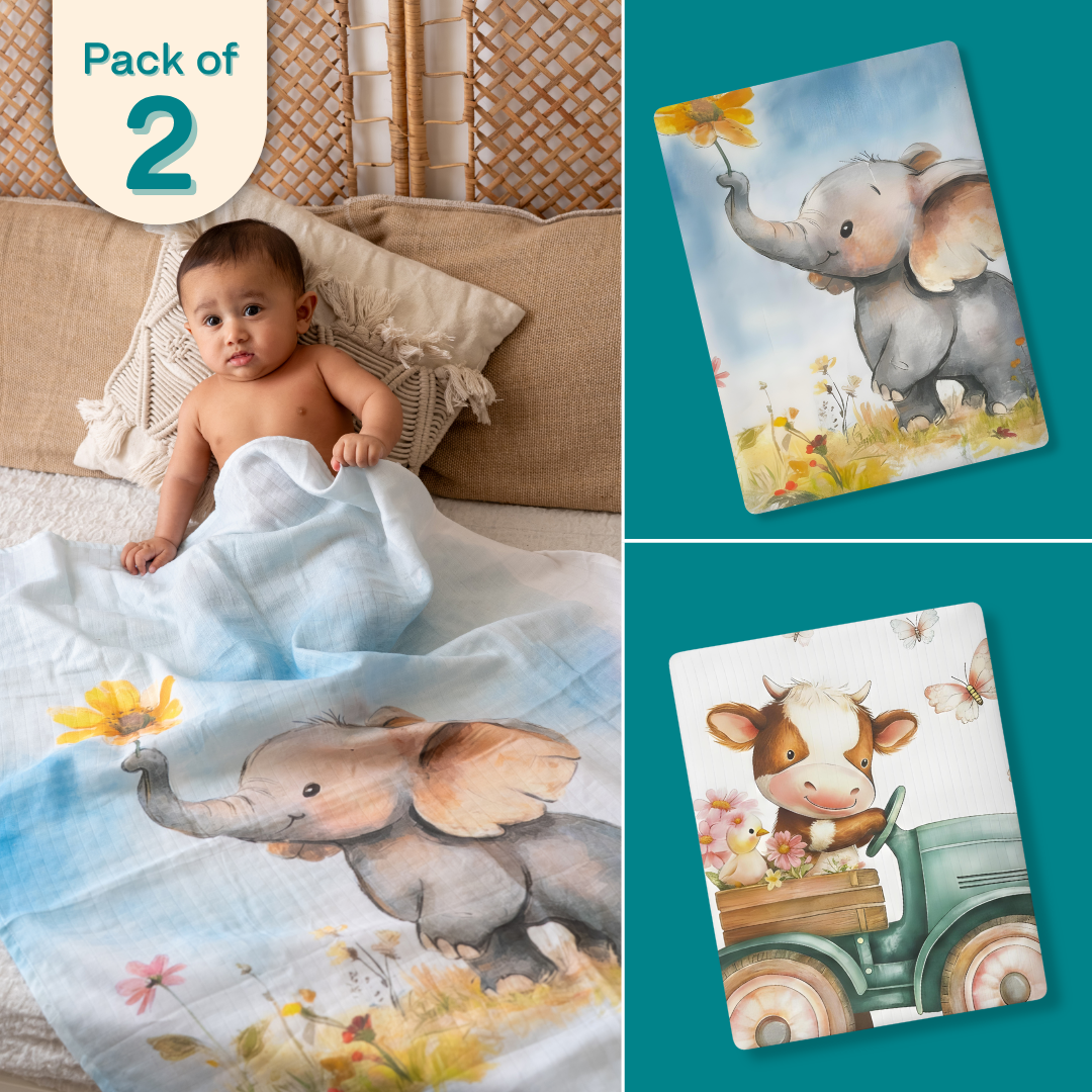 Lil Trunk Moo - Muslin Bath Towel - Pack of 2