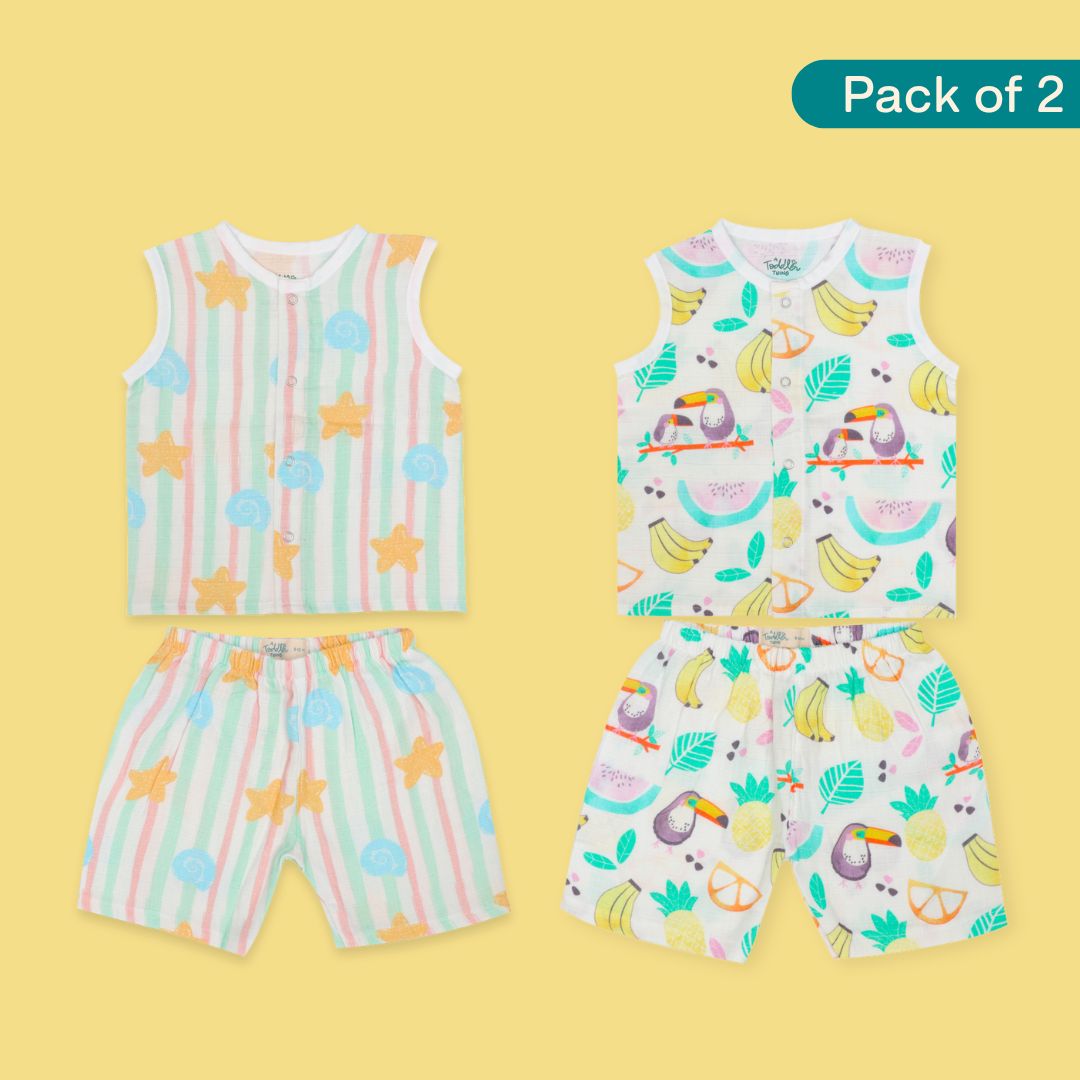 Seaside Punch - Muslin Jabla and Shorts for Babies and Toddlers - Pack of 2