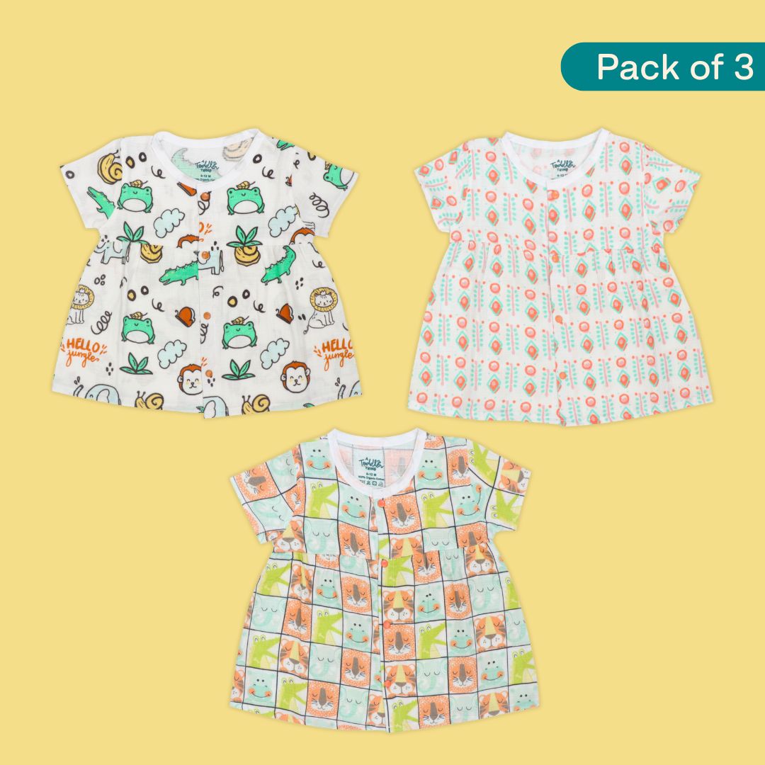Lil Zoo Box - Muslin Button Frock - Pack of 3