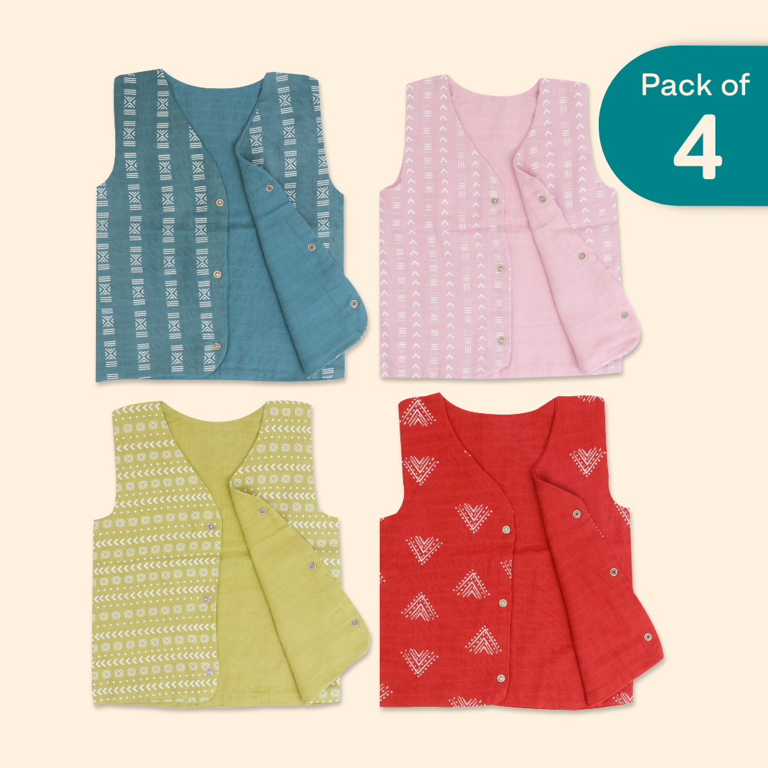 Four Shades - Reversible Muslin Jabla - Pack of 4