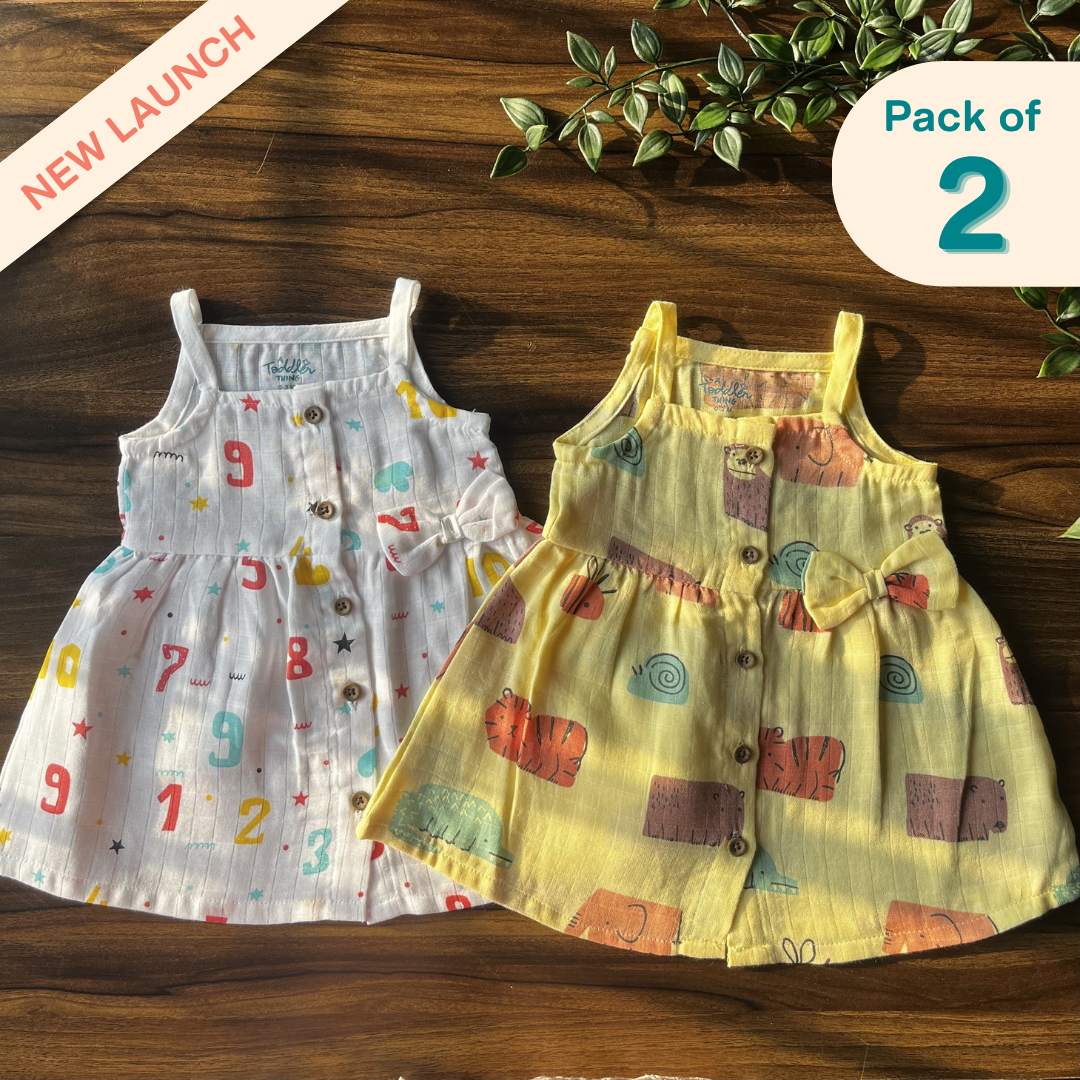 Trek Time -  Muslin Shoulder Strap Frock (Pack of 2)