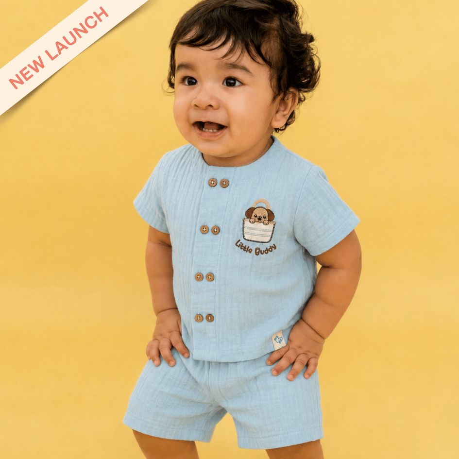 Blue-tiful Pup - Crinkled Muslin Co-ord Set