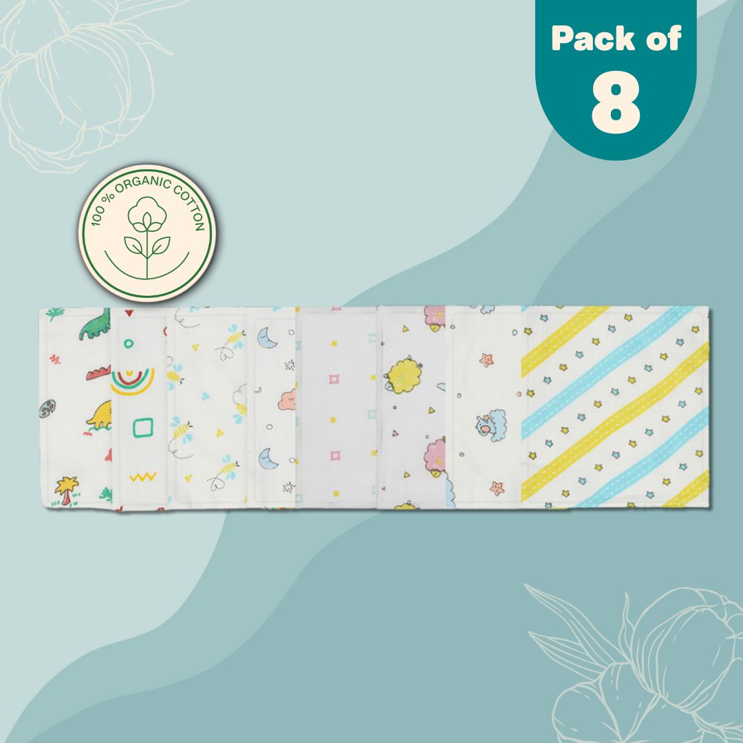 Muslin Organic  Cotton Wipes Small (Pack Of 8)