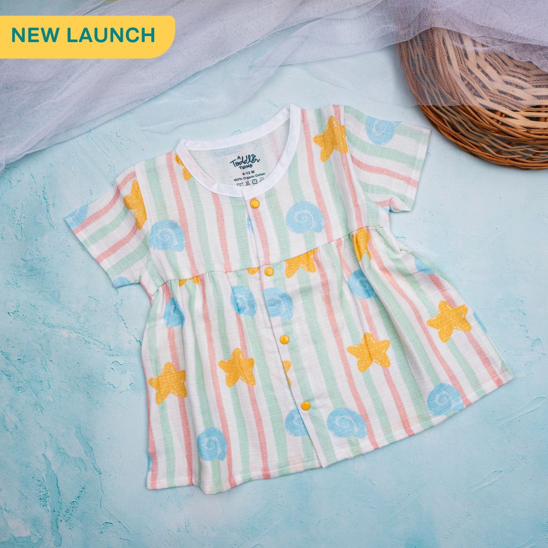 Seaside Stripes - Muslin Button Frock