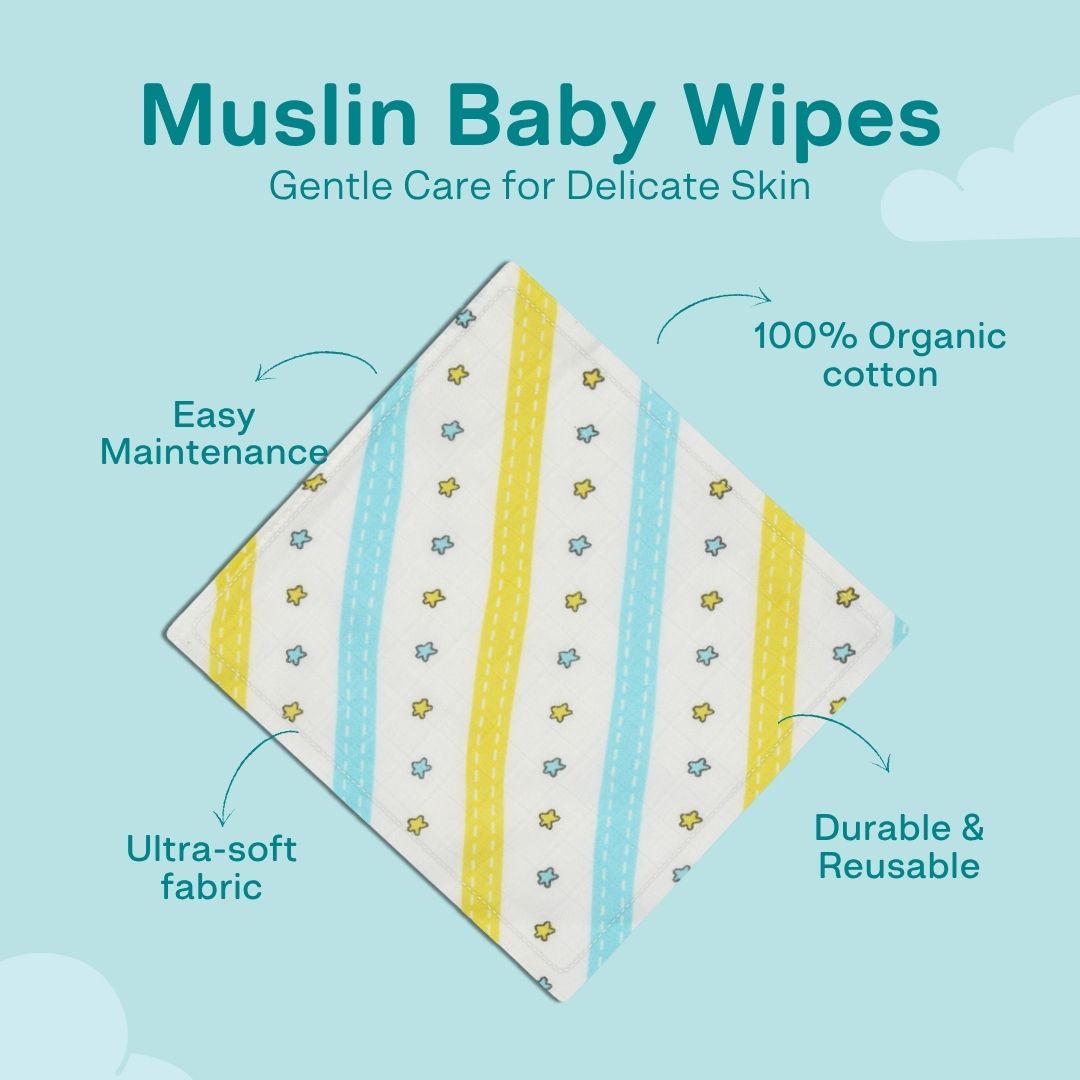 Muslin Organic  Cotton Wipes Small (Pack Of 8)