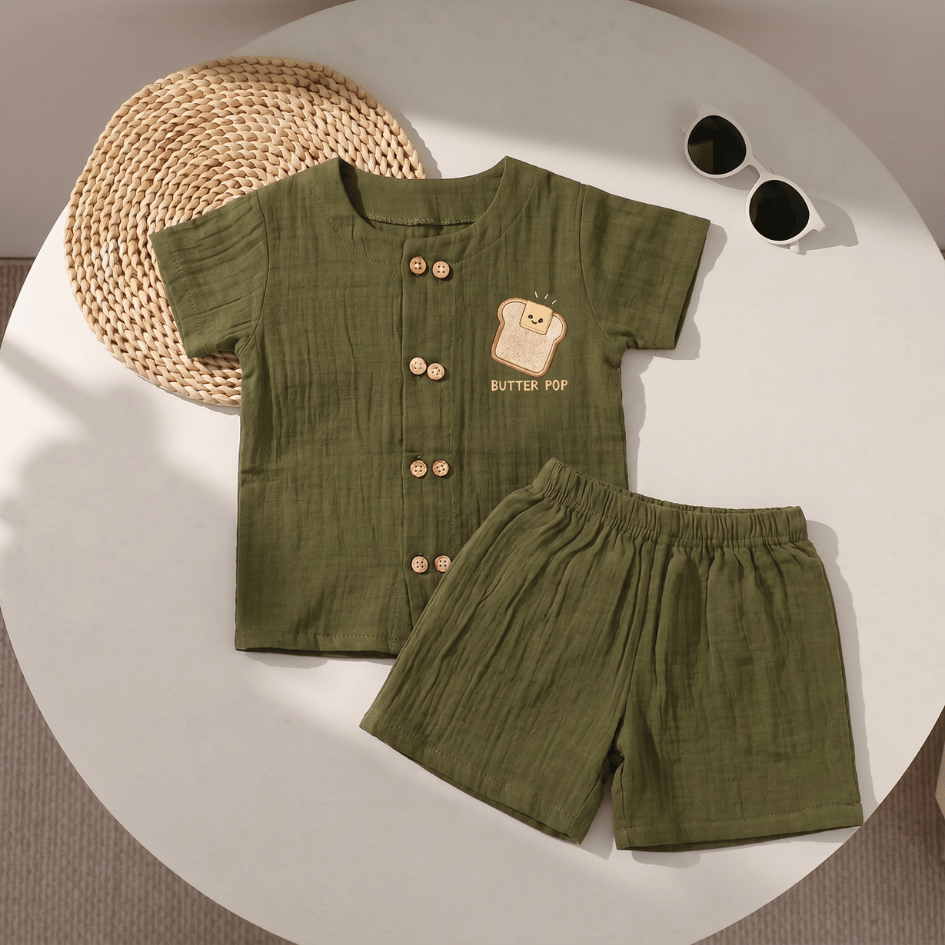 Olive Crumbs - Crinkled Muslin Co-ord Set