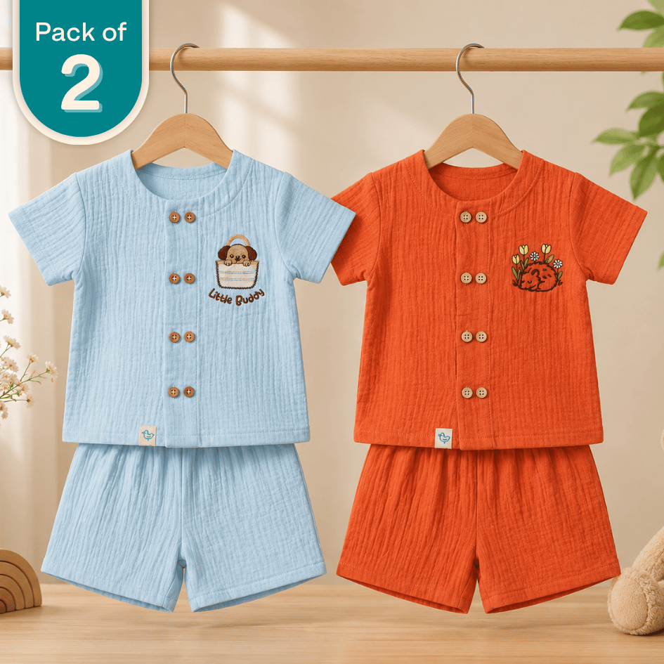 Prickly Paws - Crinkled Muslin Co-ord Sets (Pack of 2)