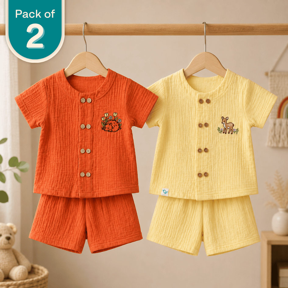 Buttercup Buddies - Crinkled Muslin Co-ord Sets (Pack of 2)