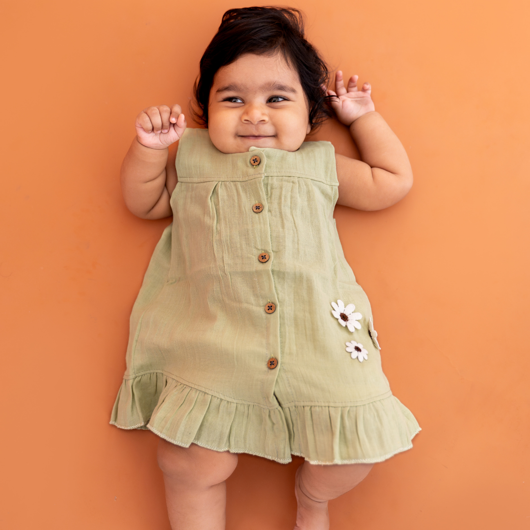 Little Leaf - Crinkled Muslin Sleeveless Frock