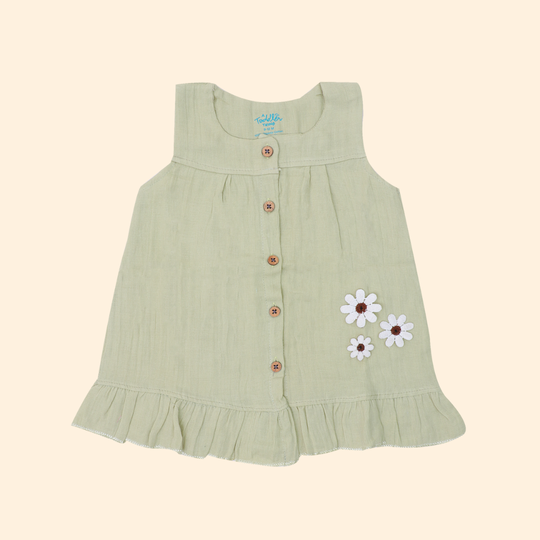 Little Leaf - Crinkled Muslin Sleeveless Frock