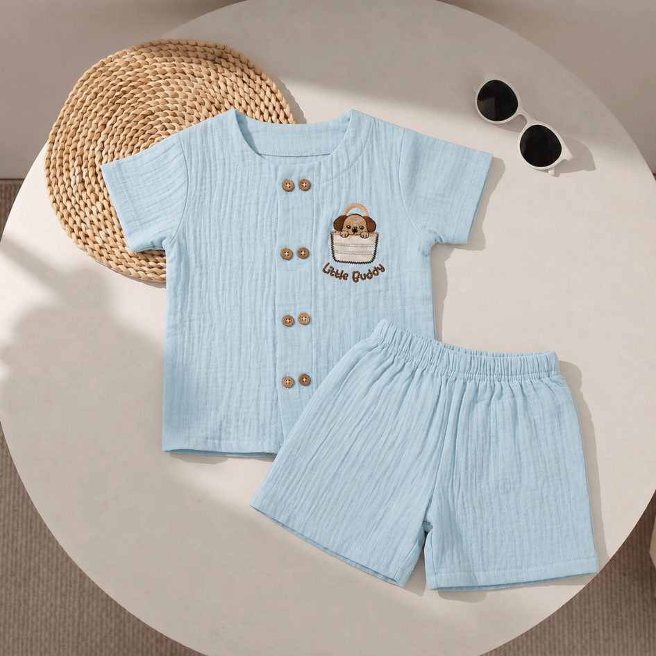 Blue-tiful Pup - Crinkled Muslin Co-ord Set