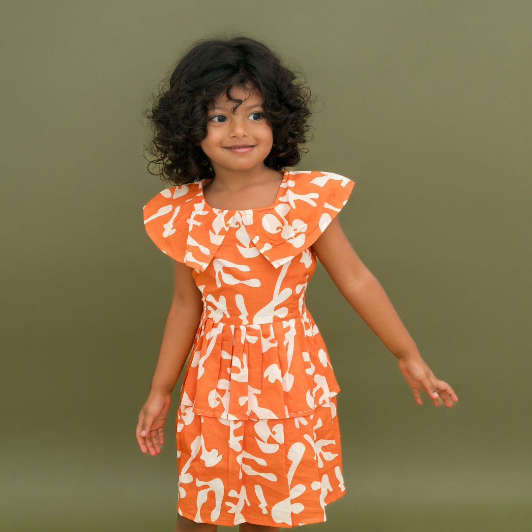 Breezy Leaf - Mulmul Cotton Frill Frock