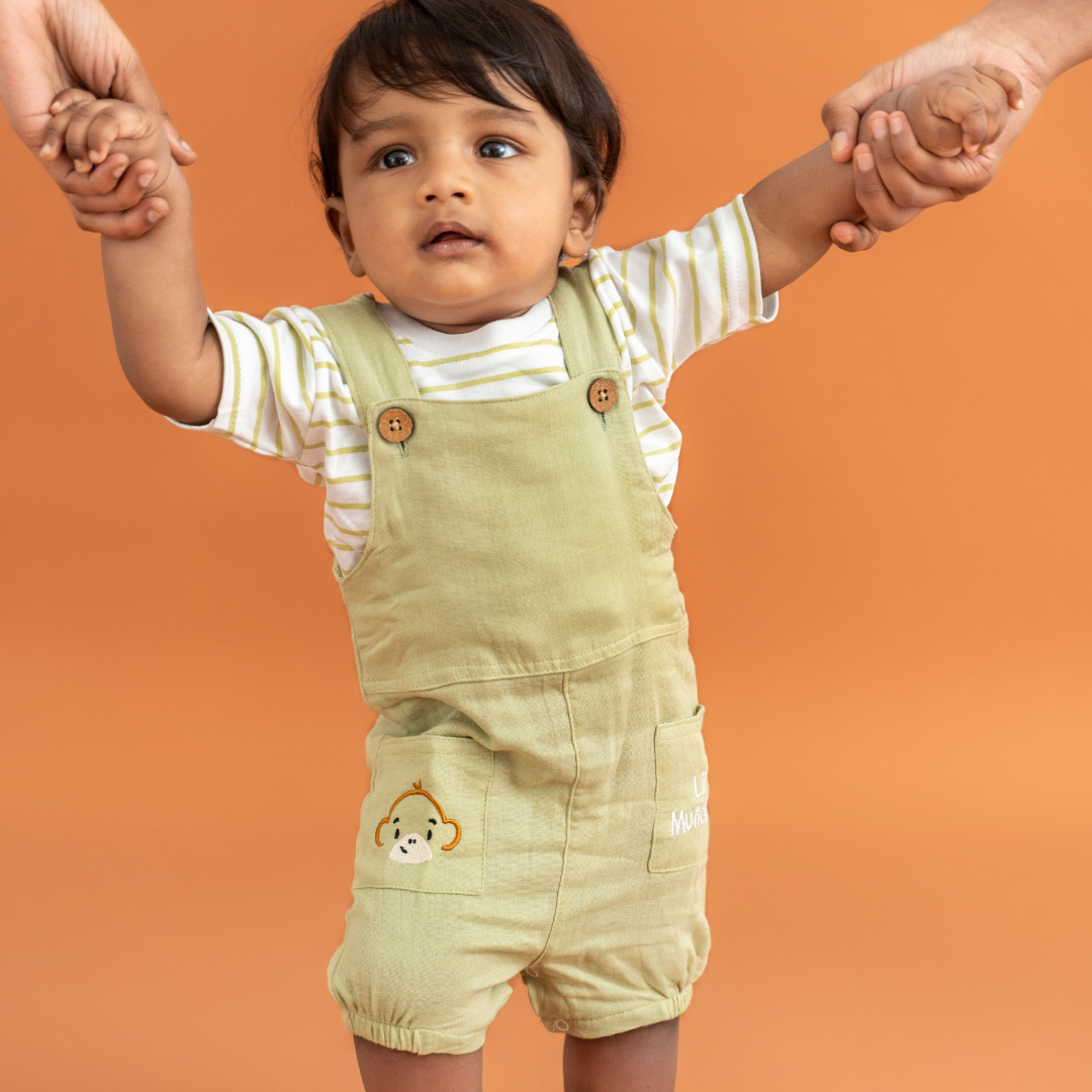 Teddyraff - Crinkled Muslin Dungarees Pack of 2