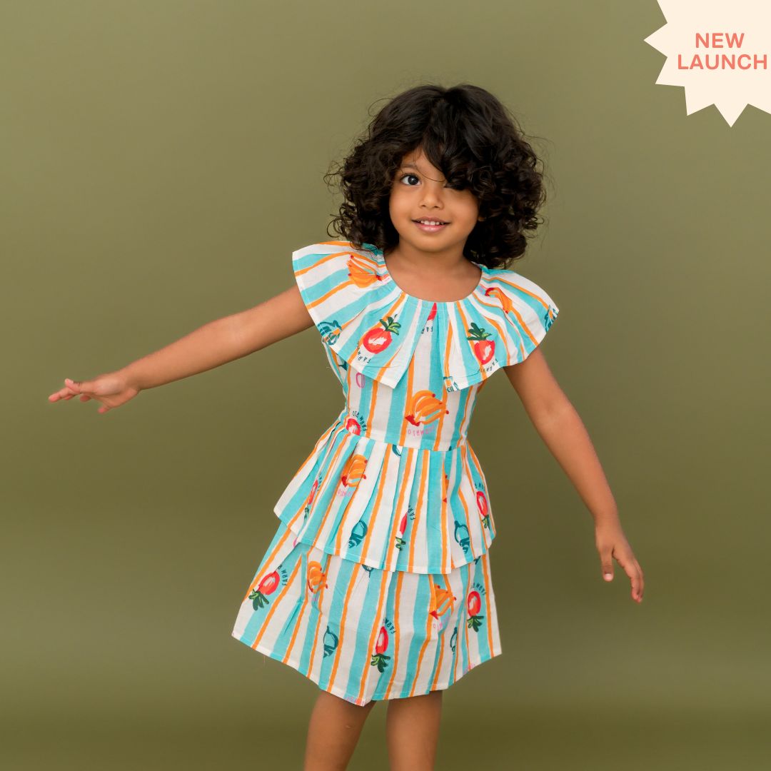 Breezy Leaf - Mulmul Cotton Frill Frock