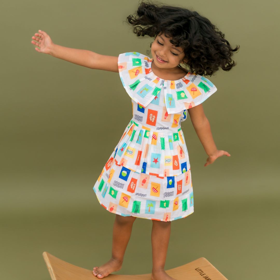 Breezy Leaf - Mulmul Cotton Frill Frock