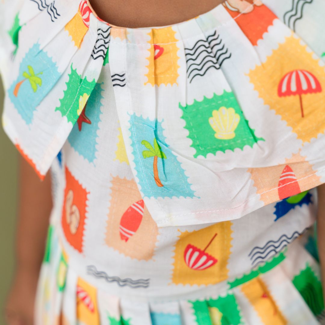 Breezy Leaf - Mulmul Cotton Frill Frock
